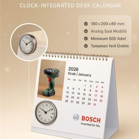 TASLAMA TAŞIYICI SAATLİ MASA TAKVİMİ