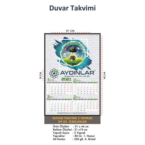 Duvar Takvimi 3 Yaprak