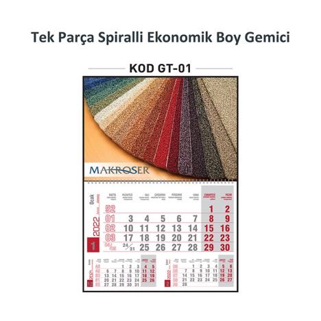 Tek Parça Spiralli Ekonomik Boy Gemici Takvim