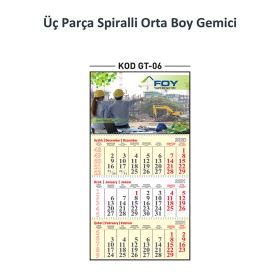 GT-06 Üç Parça Spiralli Orta Boy Gemici Takvim