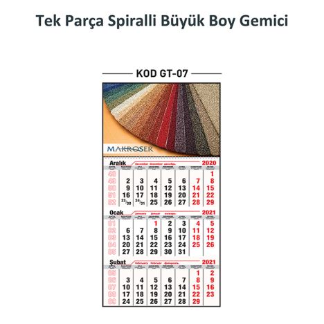 Tek Parça Spiralli Büyük Boy Gemici Takvim