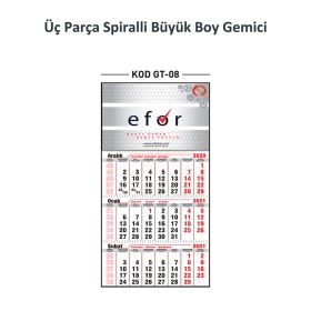 GT-08 Üç Parça Spiralli Büyük Boy Gemici Takvim