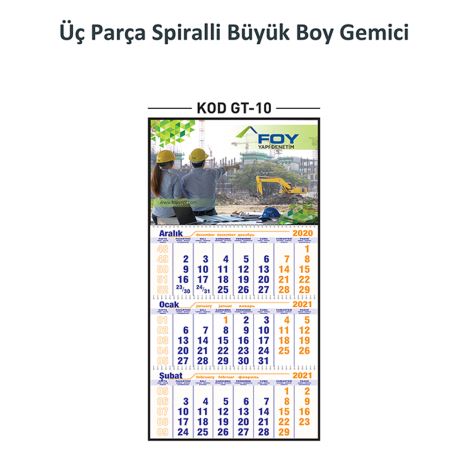 Üç Parça Spiralli Büyük Boy Gemici Takvim