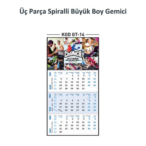 Üç Parça Spiralli Büyük Boy Gemici Takvim